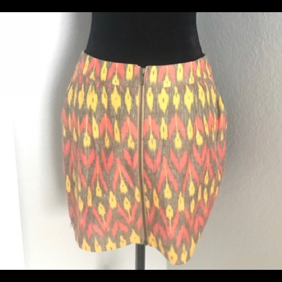 Ladakh Mini Skirt Yellow Orange Print Zip Front Junior Large Fall NEW College - Picture 3 of 9